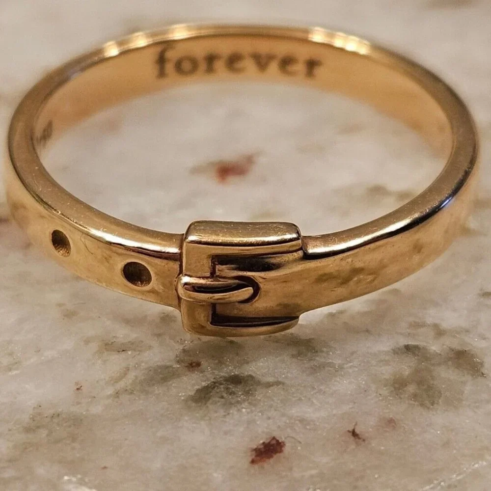 NEW MONICA RICH KOSANN FOREVER BUCKLE BELT POESY STACKABLE 18K ROSE GOLD RING 5